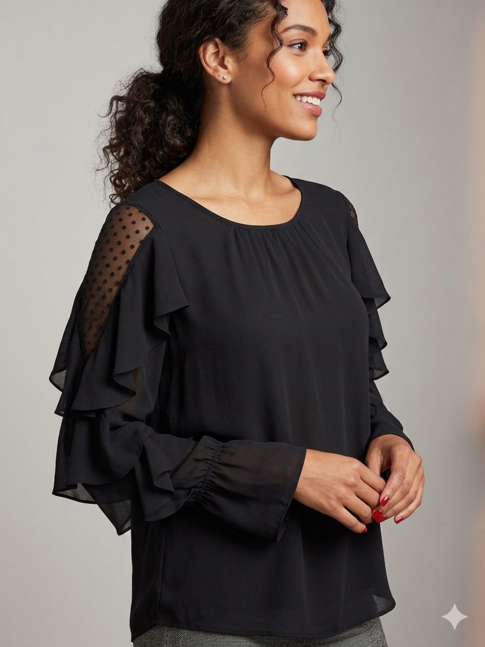 LOFT polka dot Ruffle Sleeve Blouse NWT